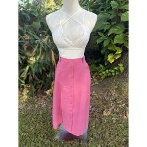 Vintage 1980s Pink A-Line Skirt Front Buttons Barbie core Retro Midi High Rise